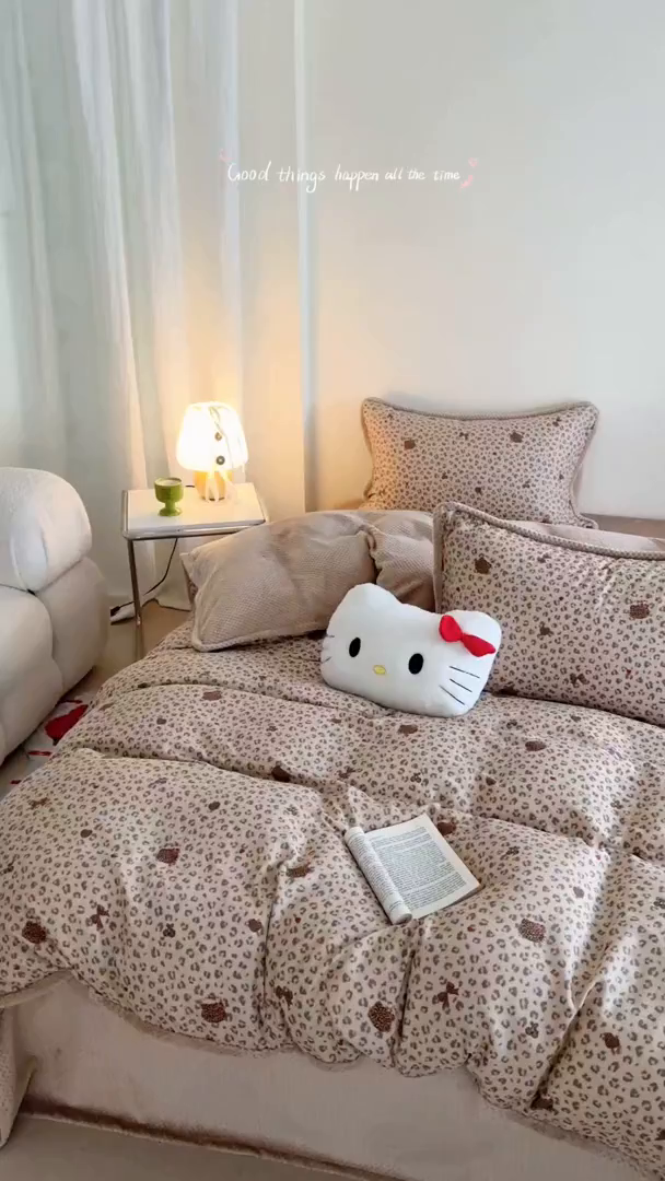 91家纺网 家纺一手货源 找家纺 柚子YOUTH 2025新款全棉双层纱华夫格提花暖绒四件套 咖豹纹