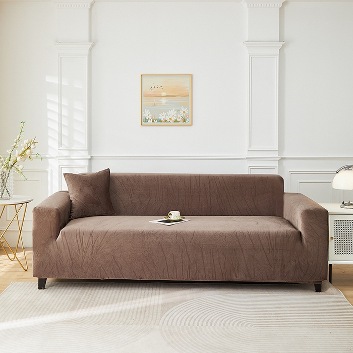 91家纺网 家纺一手货源 找家纺 丝绮鹿 2025新款灯芯绒系列沙发套-竖条-无裙摆 浅咖