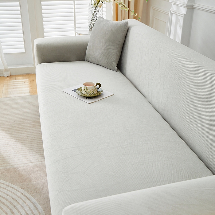 91家纺网 家纺一手货源 找家纺 丝绮鹿 2025新款灯芯绒系列沙发套-竖条-无裙摆 浅灰