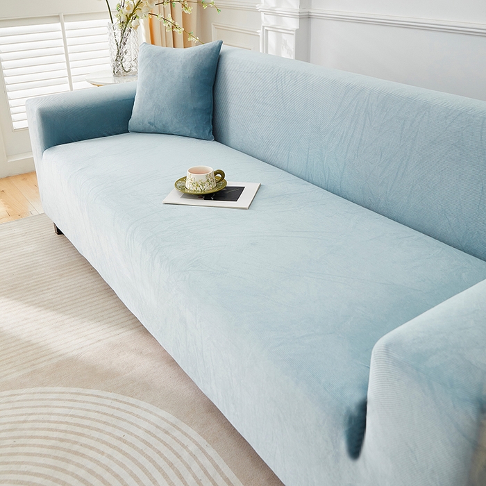 91家纺网 家纺一手货源 找家纺 丝绮鹿 2025新款灯芯绒系列沙发套-竖条-无裙摆 雾蓝