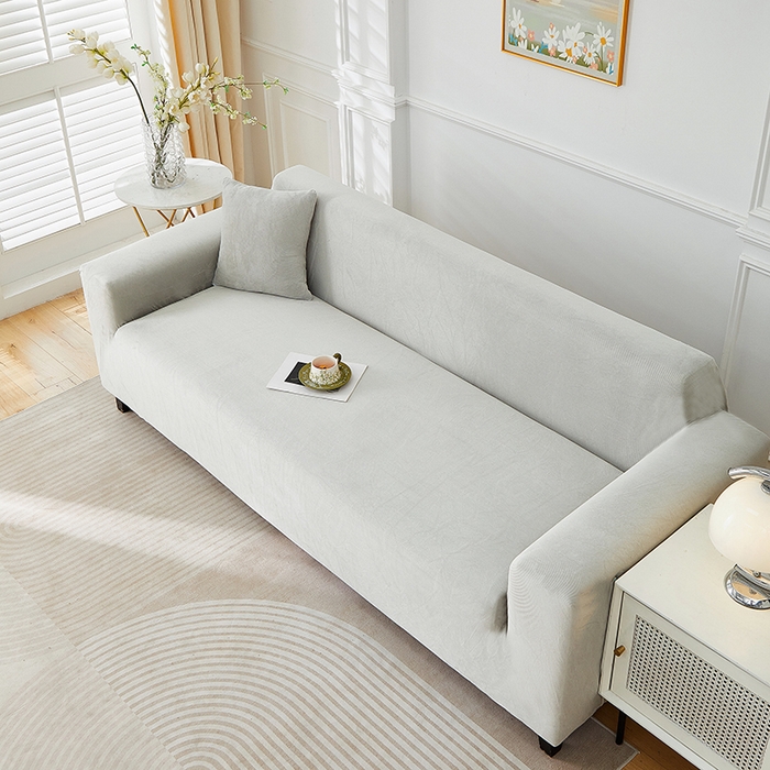 91家纺网 家纺一手货源 找家纺 丝绮鹿 2025新款灯芯绒系列沙发套-竖条-无裙摆 浅灰