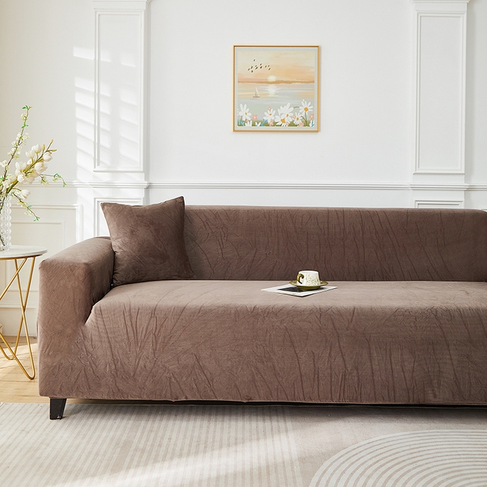 91家纺网 家纺一手货源 找家纺 丝绮鹿 2025新款灯芯绒系列沙发套-竖条-无裙摆 浅咖