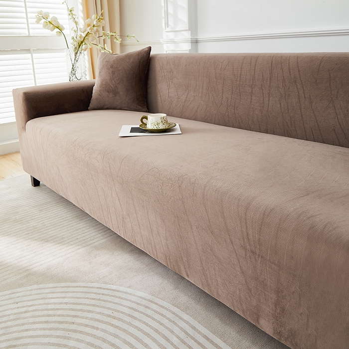 91家纺网 家纺一手货源 找家纺 丝绮鹿 2025新款灯芯绒系列沙发套-竖条-无裙摆 浅咖