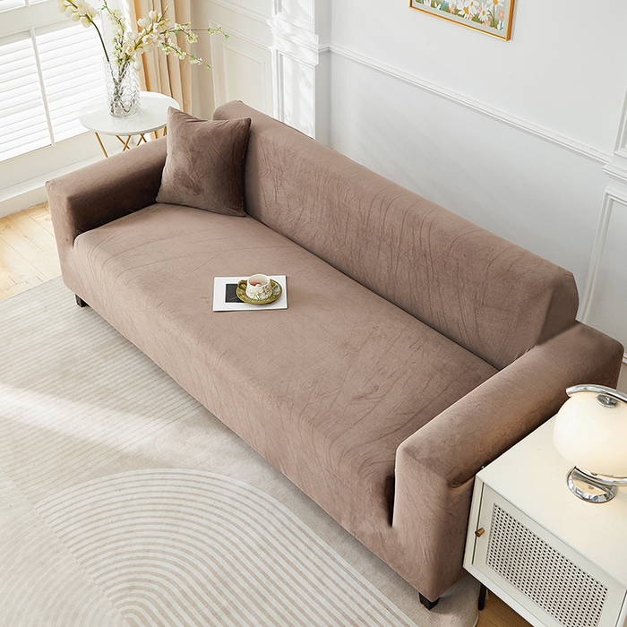 91家纺网 家纺一手货源 找家纺 丝绮鹿 2025新款灯芯绒系列沙发套-竖条-无裙摆 浅咖