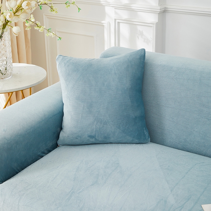 91家纺网 家纺一手货源 找家纺 丝绮鹿 2025新款灯芯绒系列沙发套-竖条-无裙摆 雾蓝