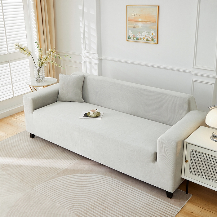 91家纺网 家纺一手货源 找家纺 丝绮鹿 2025新款灯芯绒系列沙发套-竖条-无裙摆 浅灰