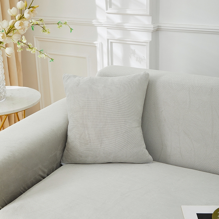 91家纺网 家纺一手货源 找家纺 丝绮鹿 2025新款灯芯绒系列沙发套-竖条-无裙摆 浅灰