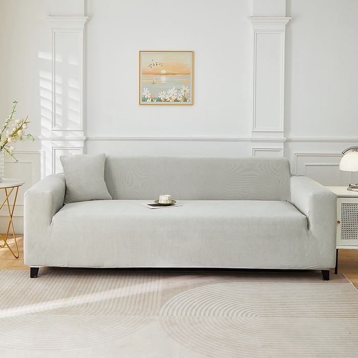 91家纺网 家纺一手货源 找家纺 丝绮鹿 2025新款灯芯绒系列沙发套-竖条-无裙摆 浅灰