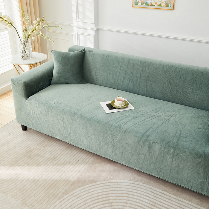 91家纺网 家纺一手货源 找家纺 丝绮鹿 2025新款灯芯绒系列沙发套-竖条-无裙摆 青绿