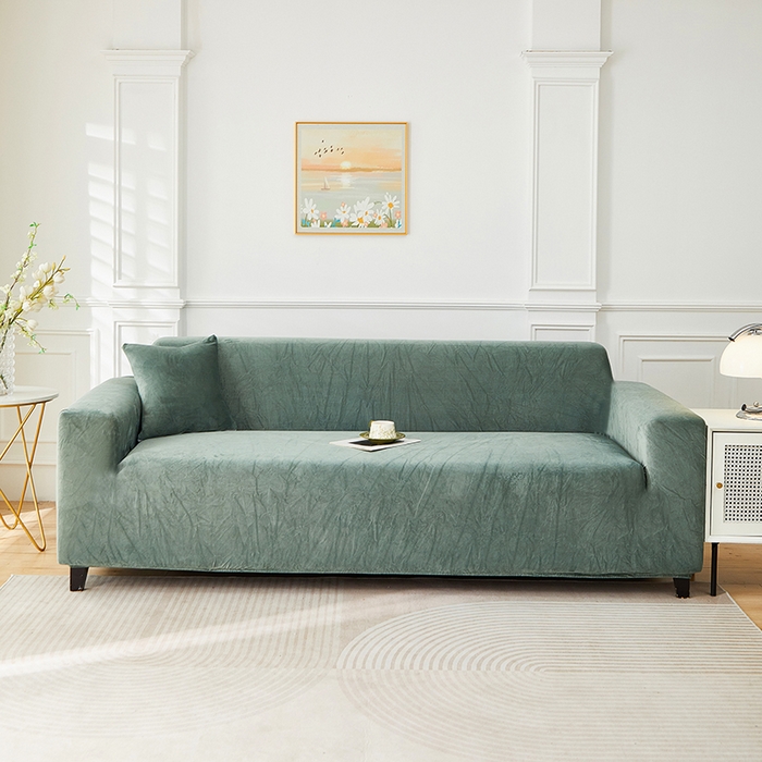 91家纺网 家纺一手货源 找家纺 丝绮鹿 2025新款灯芯绒系列沙发套-竖条-无裙摆 青绿