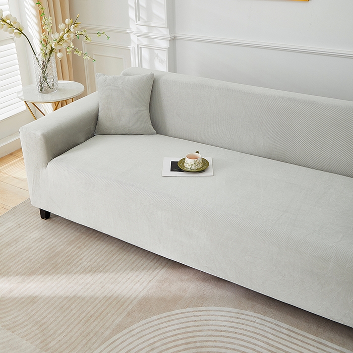 91家纺网 家纺一手货源 找家纺 丝绮鹿 2025新款灯芯绒系列沙发套-竖条-无裙摆 浅灰