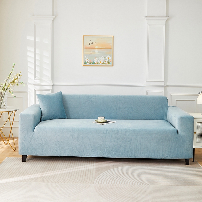 91家纺网 家纺一手货源 找家纺 丝绮鹿 2025新款灯芯绒系列沙发套-竖条-无裙摆 雾蓝