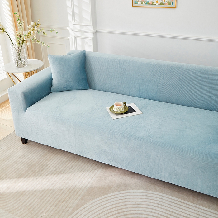 91家纺网 家纺一手货源 找家纺 丝绮鹿 2025新款灯芯绒系列沙发套-竖条-无裙摆 雾蓝