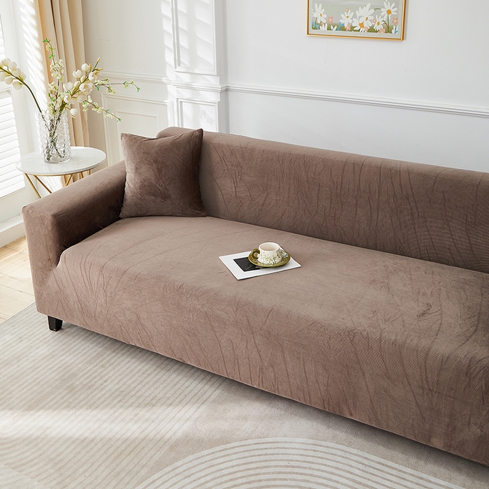 91家纺网 家纺一手货源 找家纺 丝绮鹿 2025新款灯芯绒系列沙发套-竖条-无裙摆 浅咖