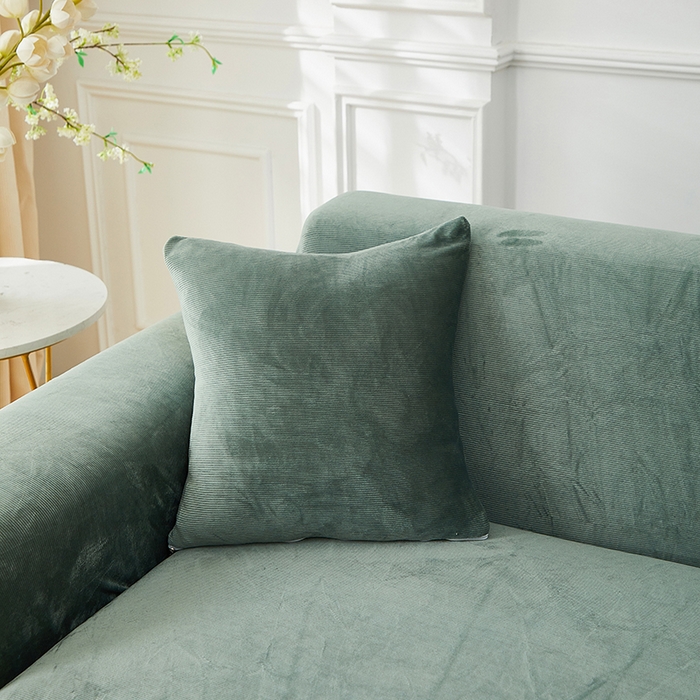 91家纺网 家纺一手货源 找家纺 丝绮鹿 2025新款灯芯绒系列沙发套-竖条-无裙摆 青绿