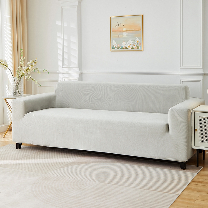 91家纺网 家纺一手货源 找家纺 丝绮鹿 2025新款灯芯绒系列沙发套-竖条-无裙摆 浅灰