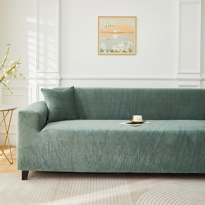 91家纺网 家纺一手货源 找家纺 丝绮鹿 2025新款灯芯绒系列沙发套-竖条-无裙摆 青绿