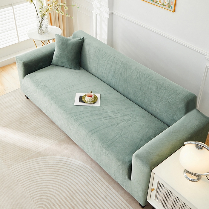 91家纺网 家纺一手货源 找家纺 丝绮鹿 2025新款灯芯绒系列沙发套-竖条-无裙摆 青绿