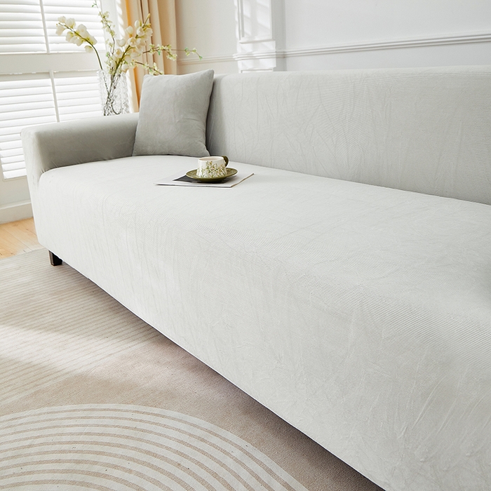 91家纺网 家纺一手货源 找家纺 丝绮鹿 2025新款灯芯绒系列沙发套-竖条-无裙摆 浅灰