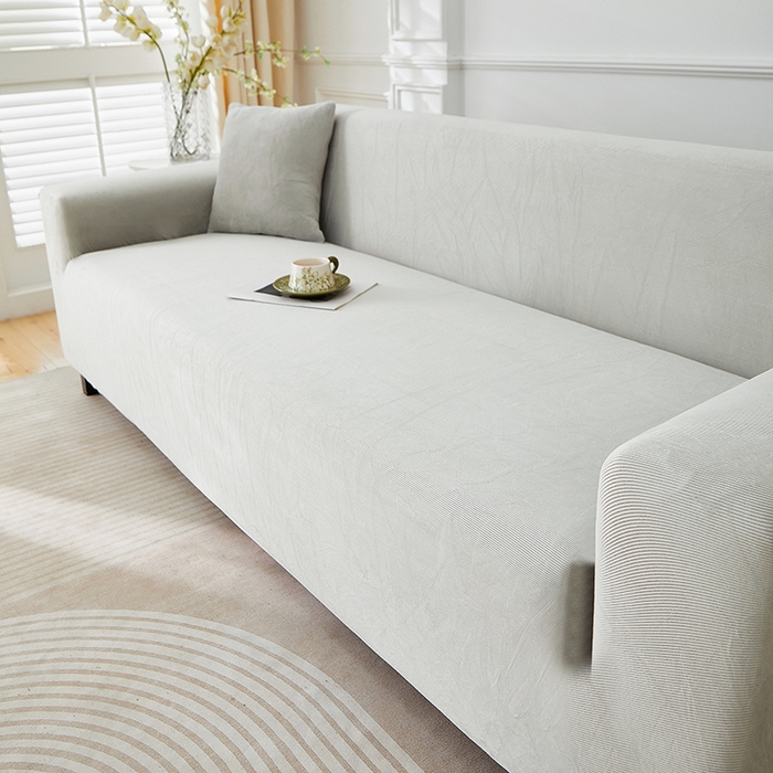 91家纺网 家纺一手货源 找家纺 丝绮鹿 2025新款灯芯绒系列沙发套-竖条-无裙摆 浅灰