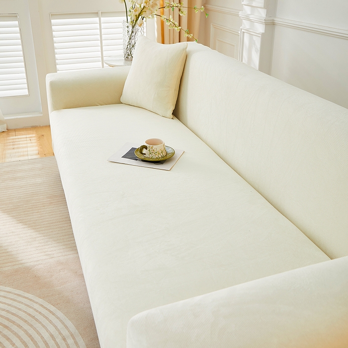 91家纺网 家纺一手货源 找家纺 丝绮鹿 2025新款灯芯绒系列沙发套-竖条-无裙摆 米白