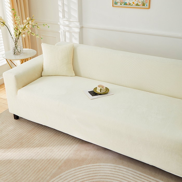 91家纺网 家纺一手货源 找家纺 丝绮鹿 2025新款灯芯绒系列沙发套-竖条-无裙摆 米白