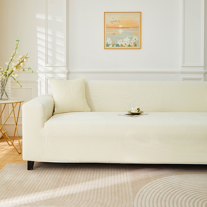 91家纺网 家纺一手货源 找家纺 丝绮鹿 2025新款灯芯绒系列沙发套-竖条-无裙摆 米白