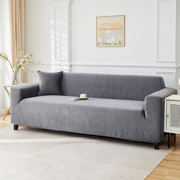 91家纺网 家纺一手货源 找家纺 丝绮鹿 2025新款灯芯绒系列沙发套-竖条-无裙摆 深灰