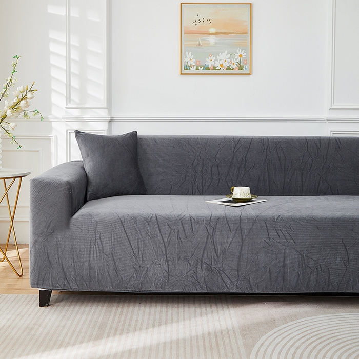91家纺网 家纺一手货源 找家纺 丝绮鹿 2025新款灯芯绒系列沙发套-竖条-无裙摆 深灰