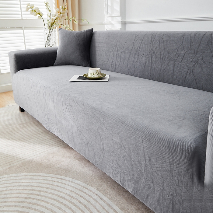 91家纺网 家纺一手货源 找家纺 丝绮鹿 2025新款灯芯绒系列沙发套-竖条-无裙摆 深灰