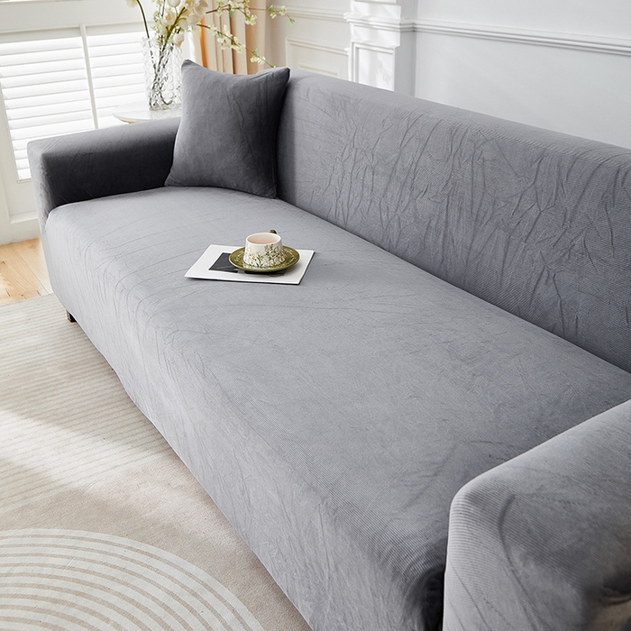 91家纺网 家纺一手货源 找家纺 丝绮鹿 2025新款灯芯绒系列沙发套-竖条-无裙摆 深灰