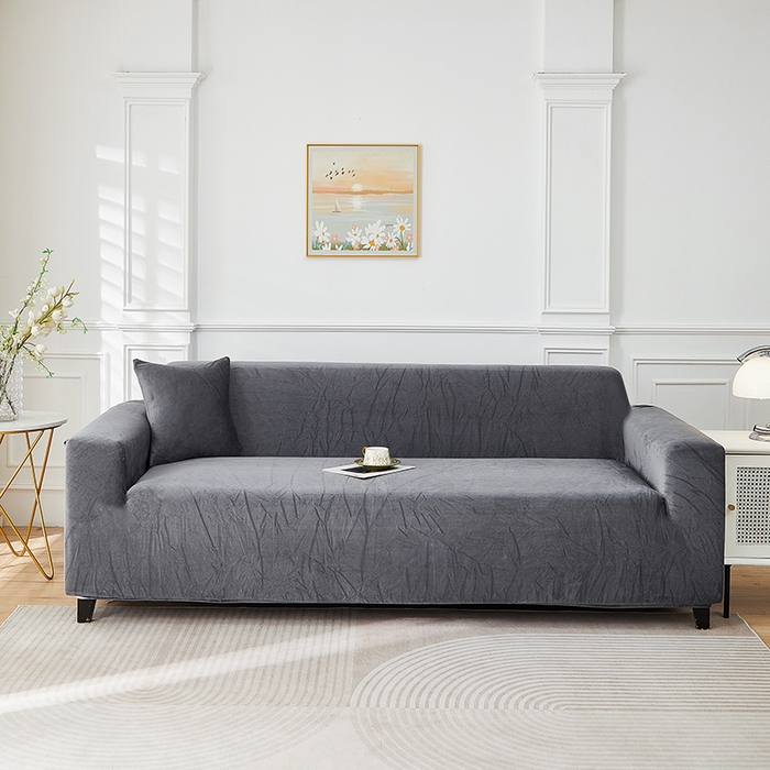 91家纺网 家纺一手货源 找家纺 丝绮鹿 2025新款灯芯绒系列沙发套-竖条-无裙摆 深灰