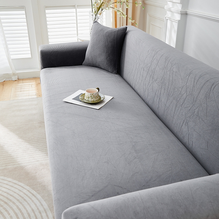 91家纺网 家纺一手货源 找家纺 丝绮鹿 2025新款灯芯绒系列沙发套-竖条-无裙摆 深灰