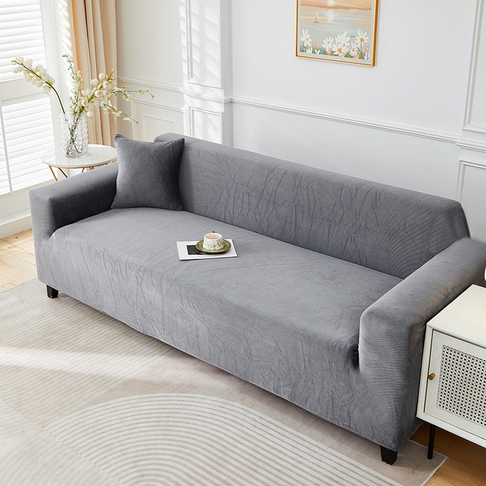 91家纺网 家纺一手货源 找家纺 丝绮鹿 2025新款灯芯绒系列沙发套-竖条-无裙摆 深灰