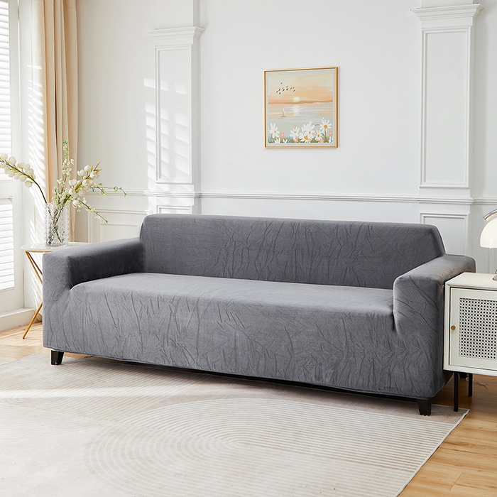 91家纺网 家纺一手货源 找家纺 丝绮鹿 2025新款灯芯绒系列沙发套-竖条-无裙摆 深灰