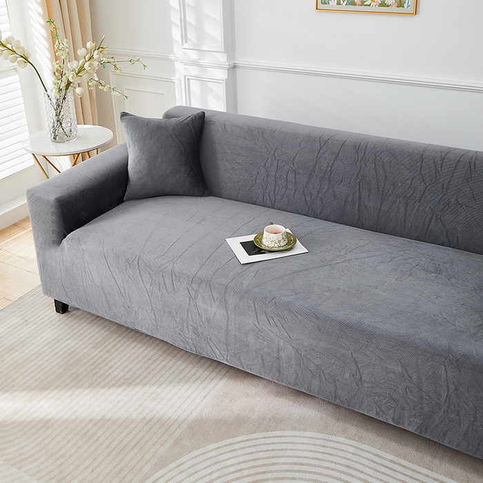 91家纺网 家纺一手货源 找家纺 丝绮鹿 2025新款灯芯绒系列沙发套-竖条-无裙摆 深灰