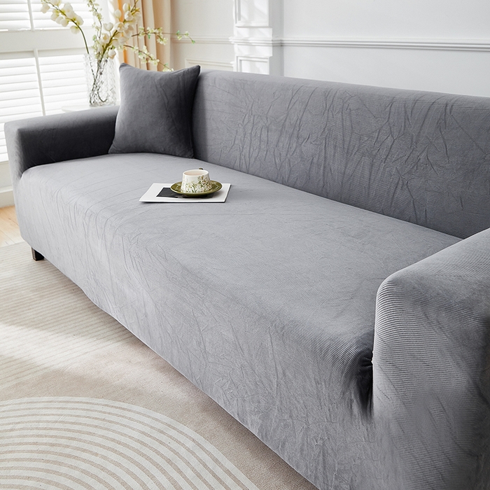 91家纺网 家纺一手货源 找家纺 丝绮鹿 2025新款灯芯绒系列沙发套-竖条-无裙摆 深灰