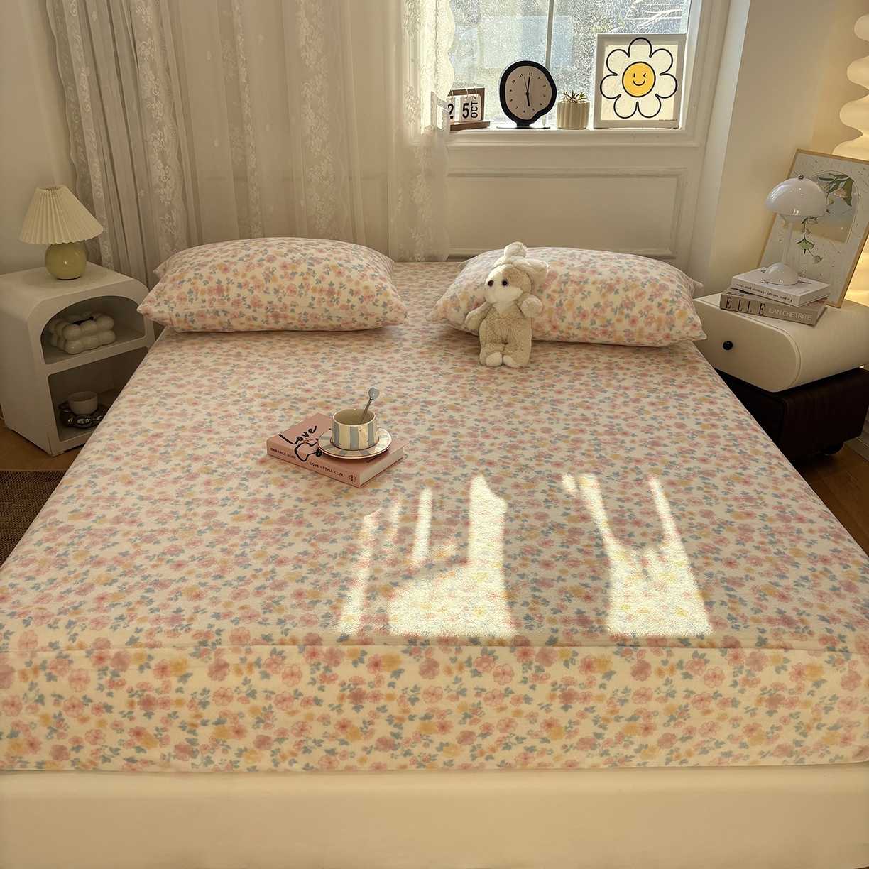 91家纺网 家纺一手货源 找家纺 居眠 2025新款单层印花牛奶绒床笠 单层绒-蔷薇玫瑰