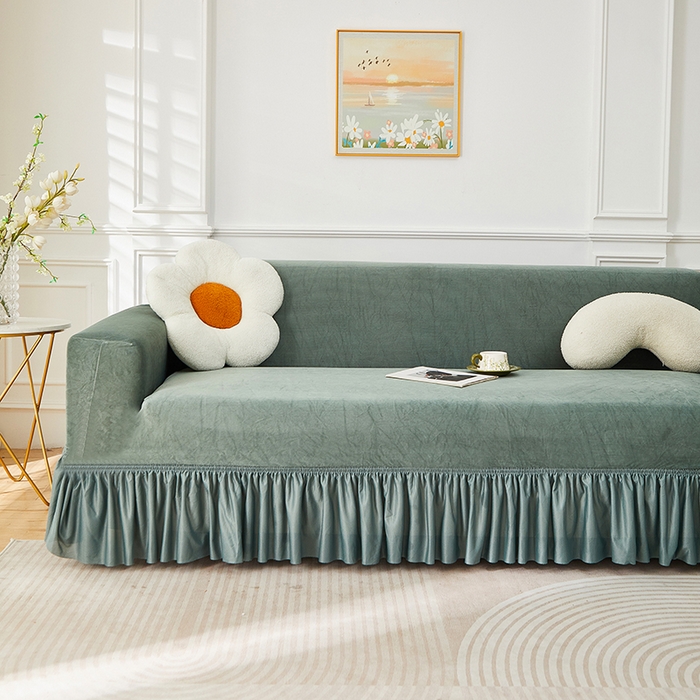 91家纺网 家纺一手货源 找家纺 （总）丝绮鹿 2025新款灯芯绒系列沙发套-竖条-裙摆