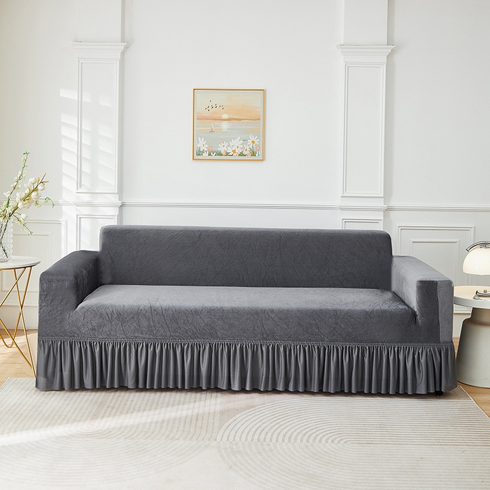 91家纺网 家纺一手货源 找家纺 （总）丝绮鹿 2025新款灯芯绒系列沙发套-竖条-裙摆