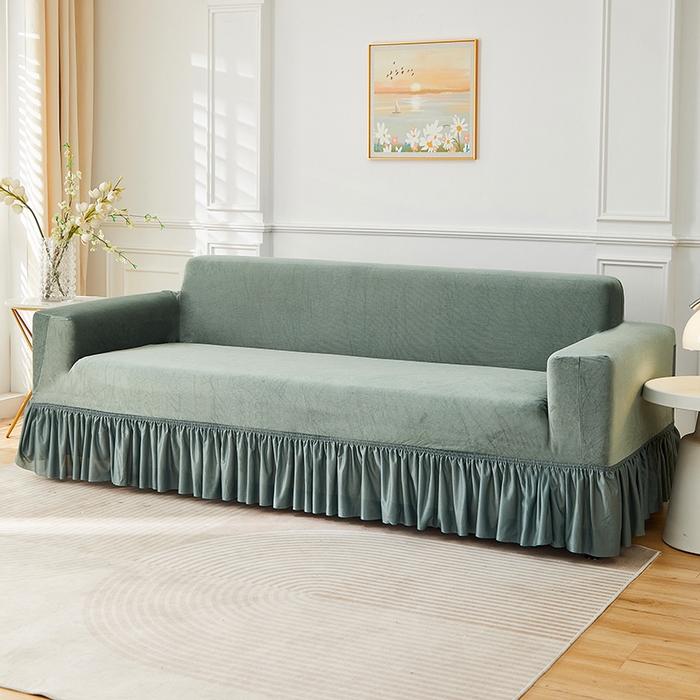 91家纺网 家纺一手货源 找家纺 （总）丝绮鹿 2025新款灯芯绒系列沙发套-竖条-裙摆