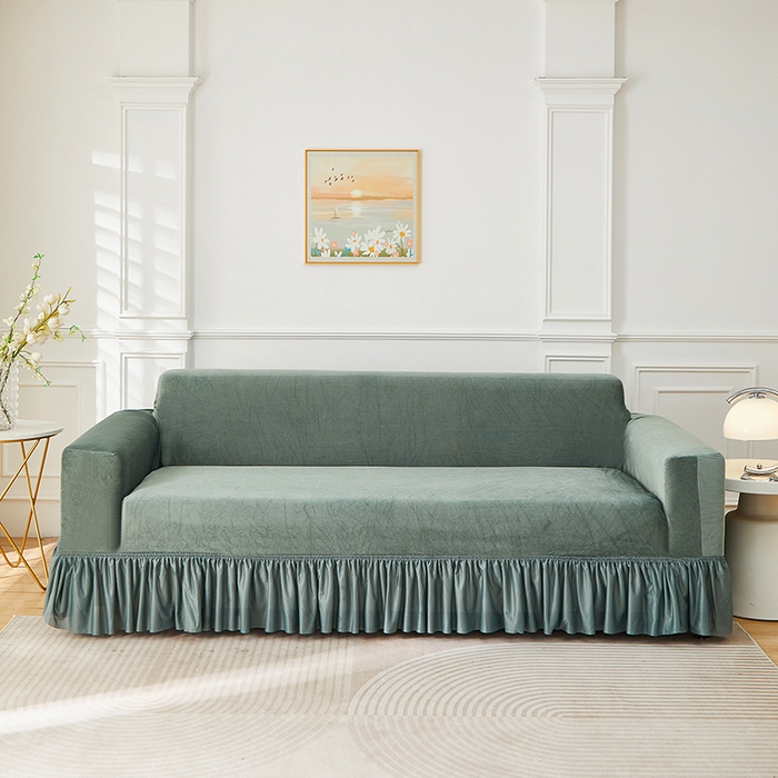 （总）丝绮鹿 2025新款灯芯绒系列沙发套-竖条-裙摆