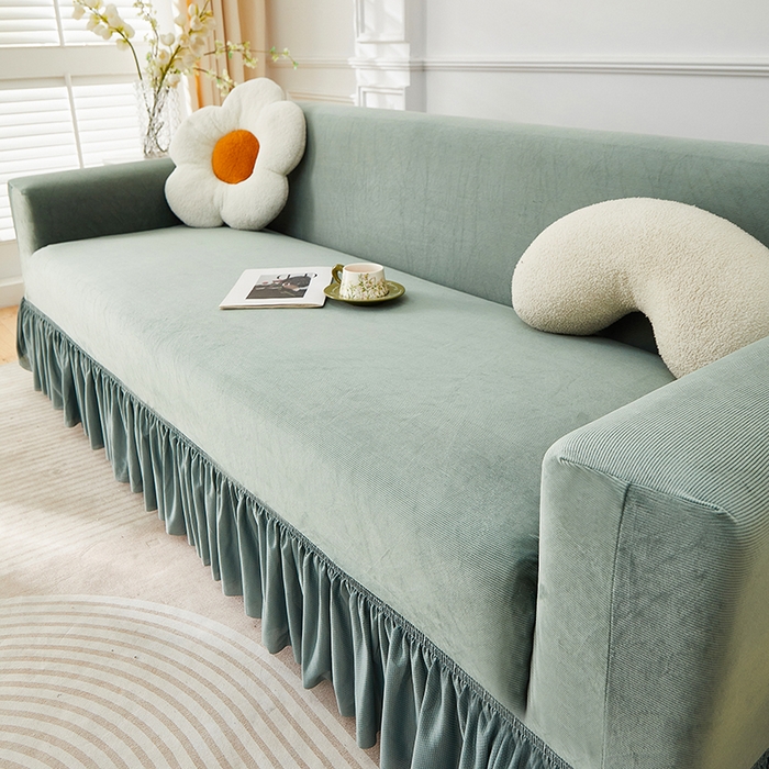 91家纺网 家纺一手货源 找家纺 （总）丝绮鹿 2025新款灯芯绒系列沙发套-竖条-裙摆