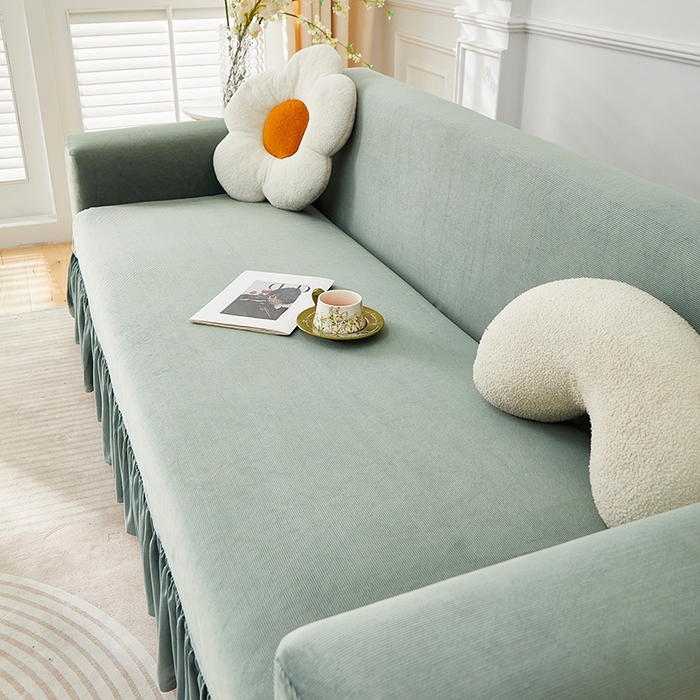 91家纺网 家纺一手货源 找家纺 （总）丝绮鹿 2025新款灯芯绒系列沙发套-竖条-裙摆