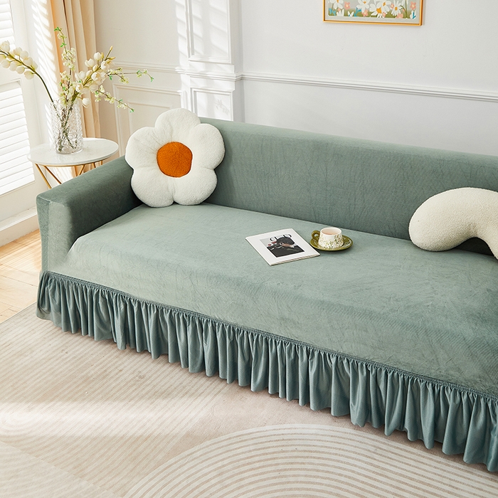 91家纺网 家纺一手货源 找家纺 （总）丝绮鹿 2025新款灯芯绒系列沙发套-竖条-裙摆