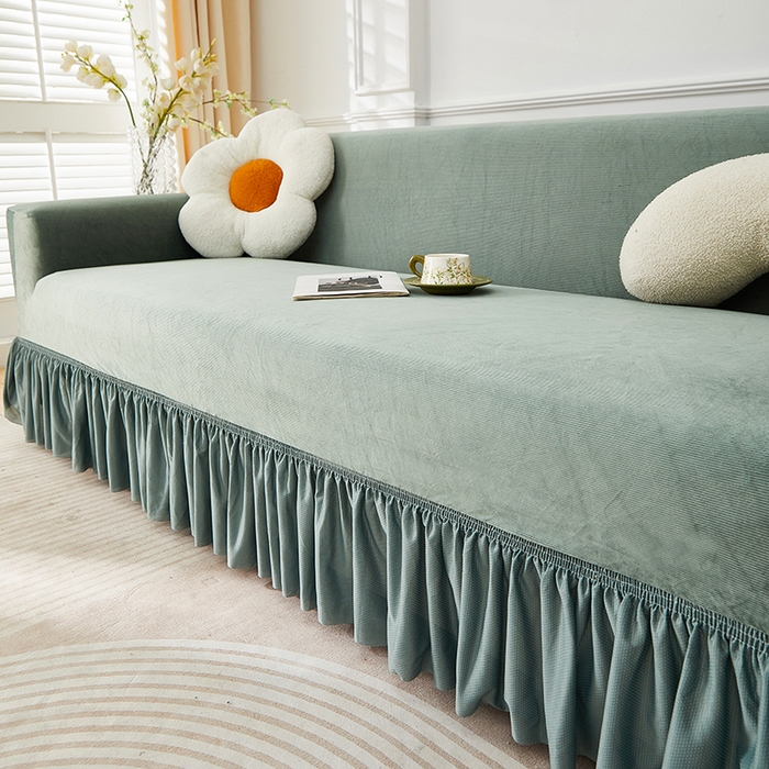 91家纺网 家纺一手货源 找家纺 （总）丝绮鹿 2025新款灯芯绒系列沙发套-竖条-裙摆