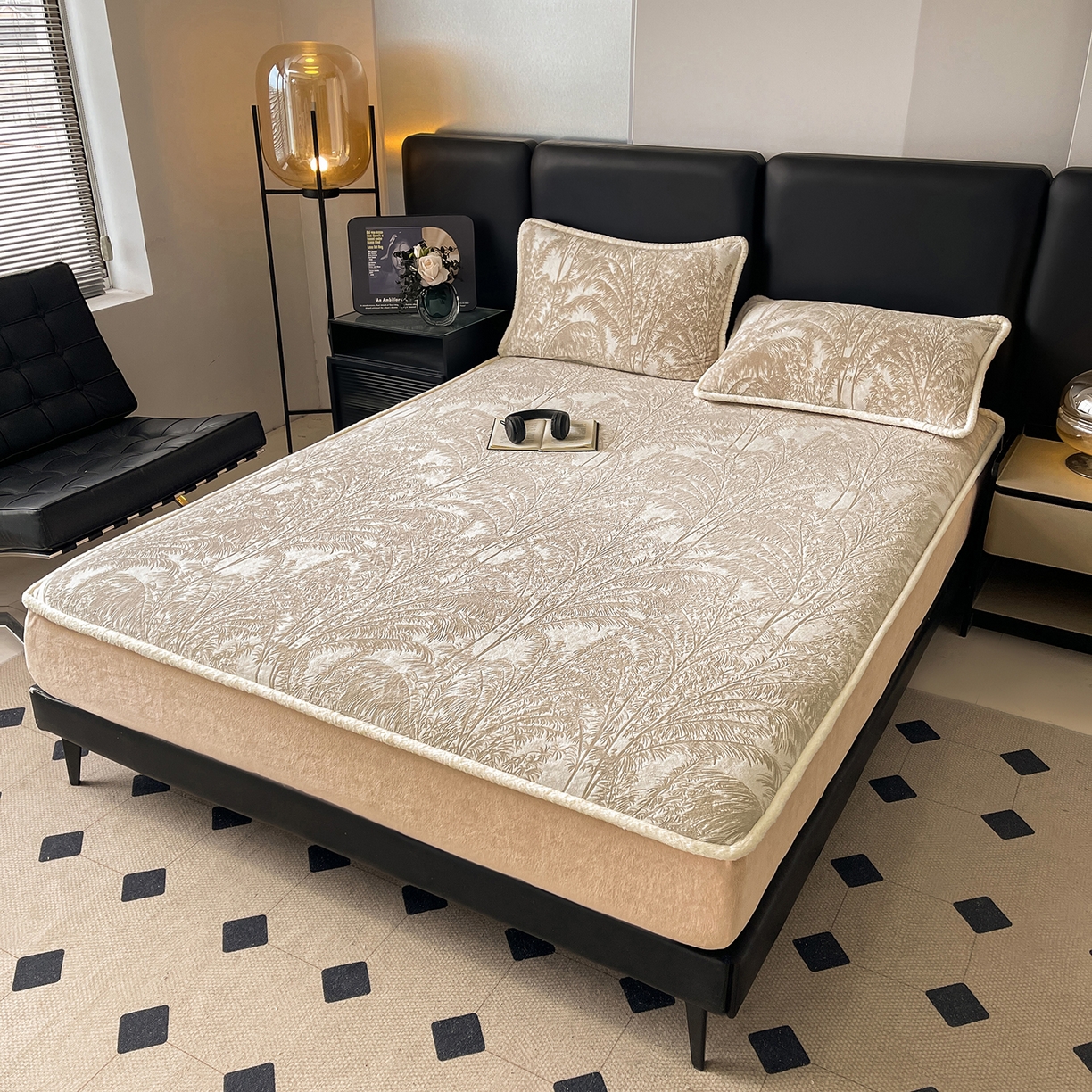 91家纺网 家纺一手货源 找家纺 极简 2025新款雕花牛奶绒床笠-欧曼系列 欧曼-浅咖