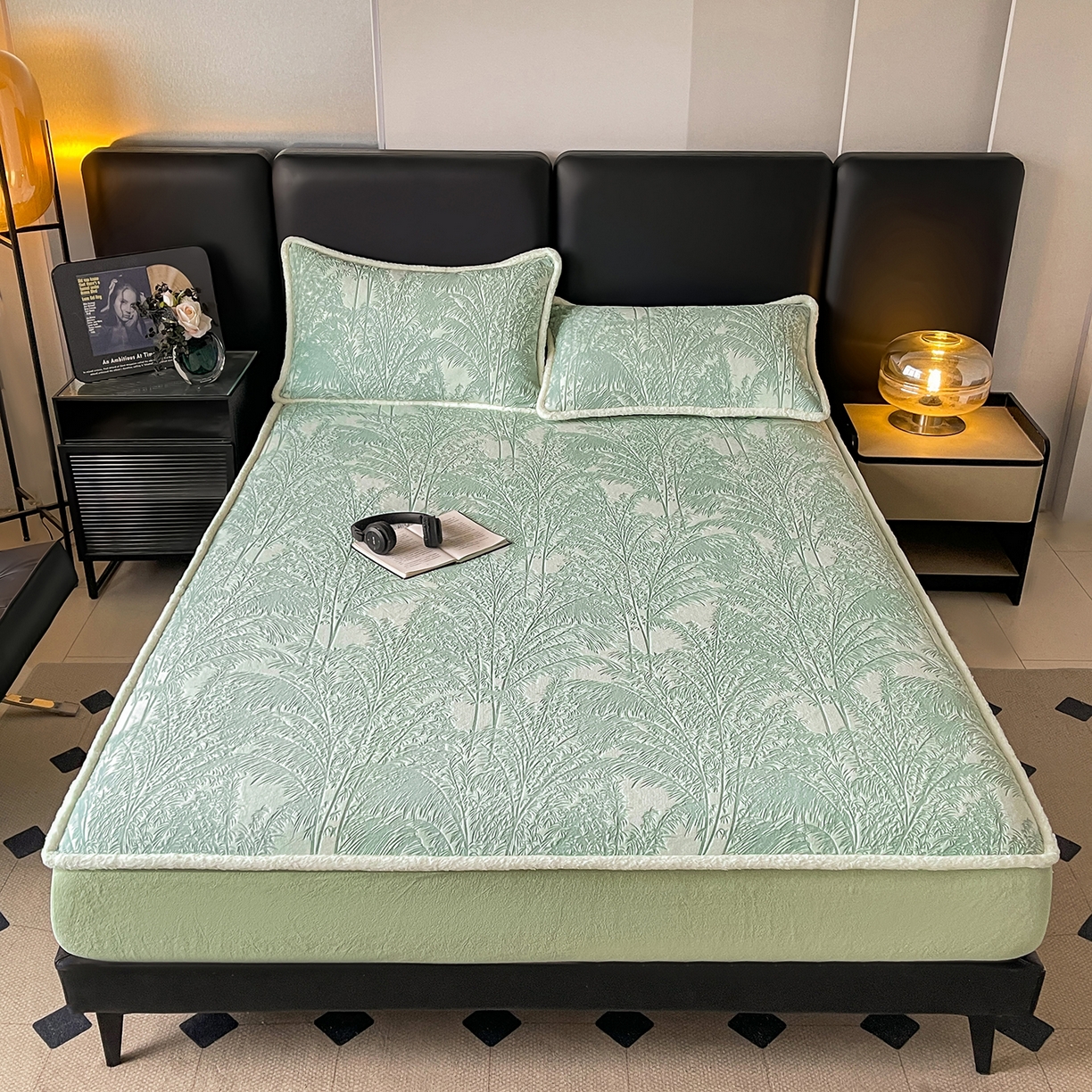 91家纺网 家纺一手货源 找家纺 极简 2025新款雕花牛奶绒床笠-欧曼系列 欧曼-湖兰