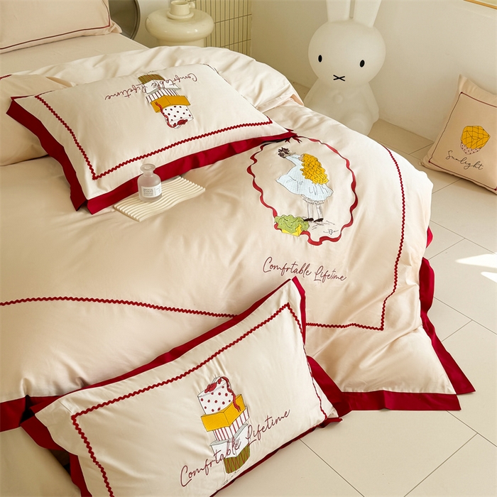 91家纺网 家纺一手货源 找家纺 （总）甜咪咪婚庆 2025秋冬新品居家长绒棉全棉60支小清新纯棉四件套-波比可可