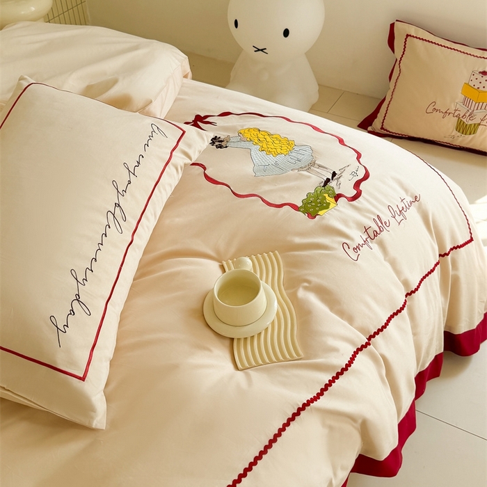 91家纺网 家纺一手货源 找家纺 （总）甜咪咪婚庆 2025秋冬新品居家长绒棉全棉60支小清新纯棉四件套-波比可可